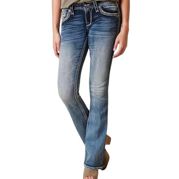 Rock Revival Sundee Mid Rise Bootcut Jeans Stretch Acid Wash Blue 29"x35" - Picture 1 of 8